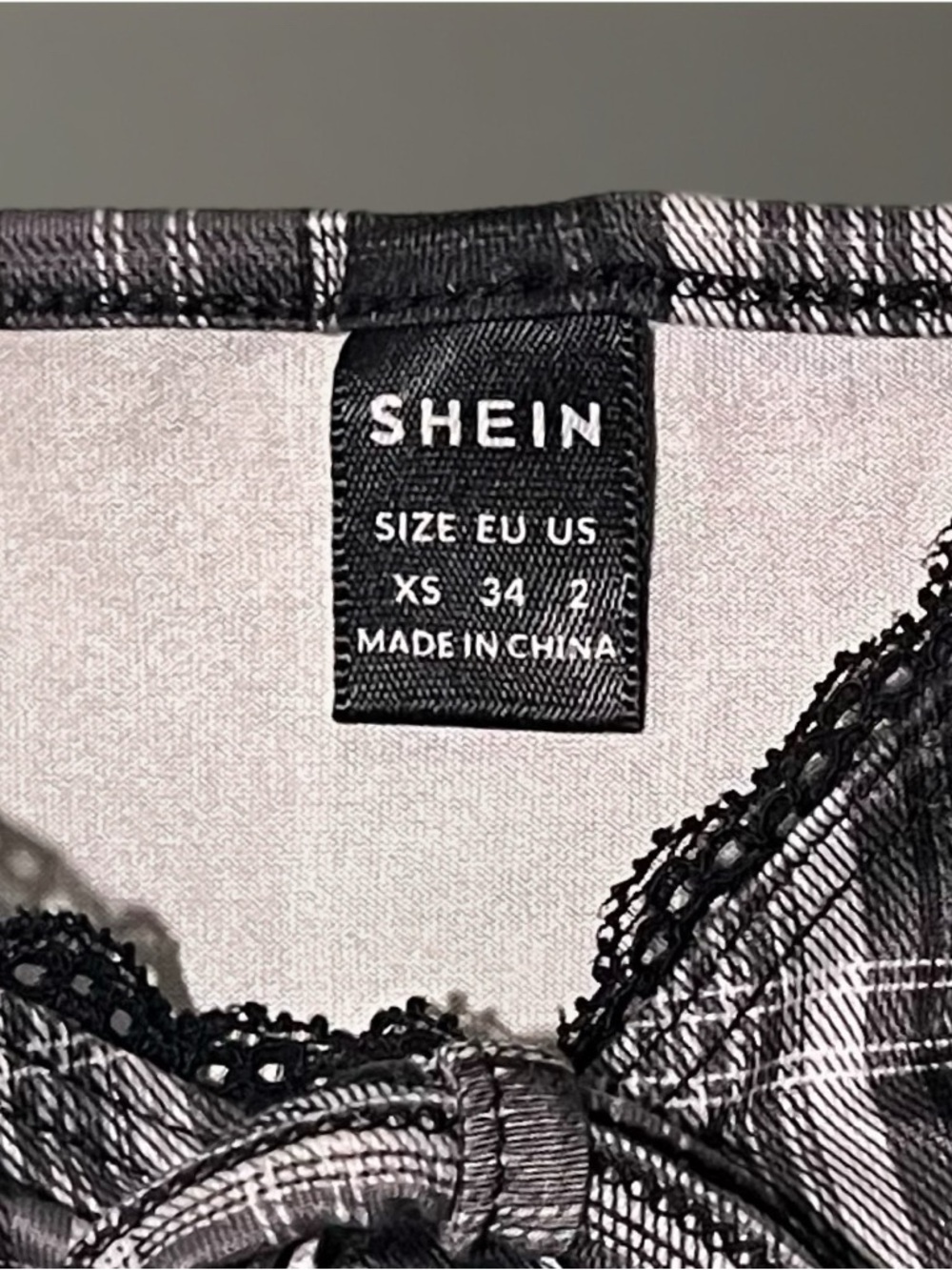 📓 SHEIN Black & White Plaid Babydoll Mini Dress~Women’s XS~Tie & Lace Detailing - Picture 6 of 6
